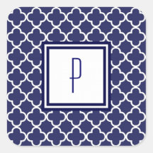 Navy Blue Quatrefoil Monogram Stickers