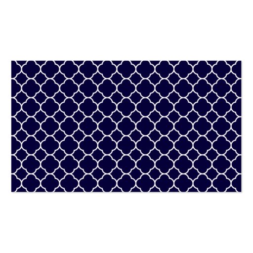 Navy Blue Quatrefoil Pattern with Monogram Business Card Templates (back side)