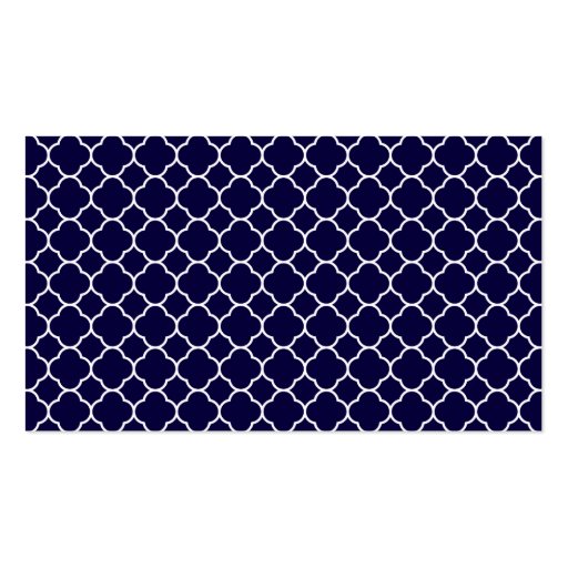 Navy Blue Quatrefoil Pattern with Monogram Business Cards (back side)
