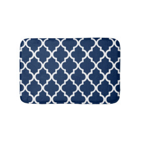Navy Blue Quatrefoil Tiles Pattern Bath Mats