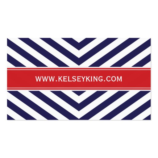 Navy Blue & Red Chevron Stripes Monogram Business Card Template (back side)