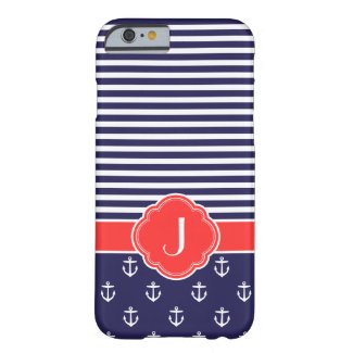 Navy Blue & Red Preppy Nautical Custom Monogram iPhone 6 Case