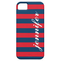 Navy Blue Red Stripes & Monogram | Apple iPhone 5 iPhone 5 Cases