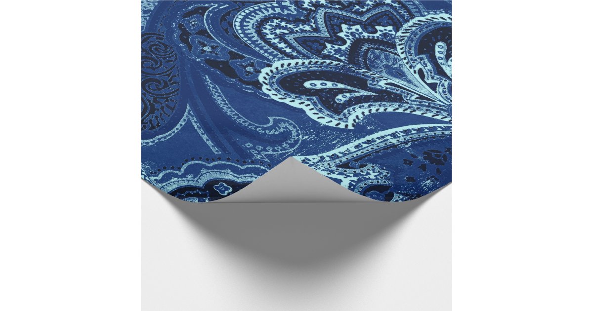 Navy Blue Retro Paisley Bandanna/Bandana Wrapping Paper Zazzle
