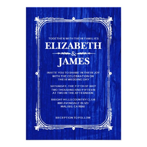 Navy Blue Rustic Barn Wood Wedding Invitations