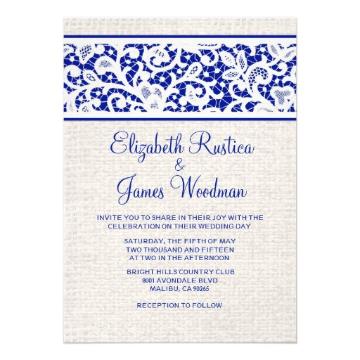 Navy Blue Rustic Burlap Linen Wedding Invitations