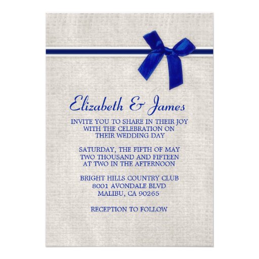 Navy Blue Rustic Burlap Wedding Invitations