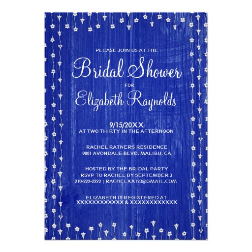 Navy Blue Rustic Country Bridal Shower Invitations