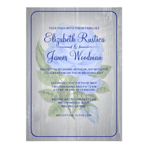 Navy Blue Rustic Floral Wedding Invitations