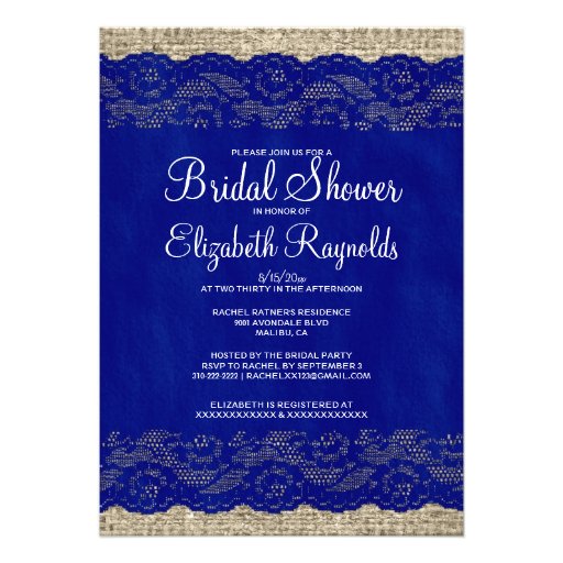 Navy Blue Rustic Lace Bridal Shower Invitations
