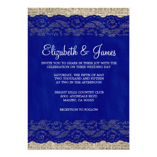 Navy Blue Rustic Lace Wedding Invitations