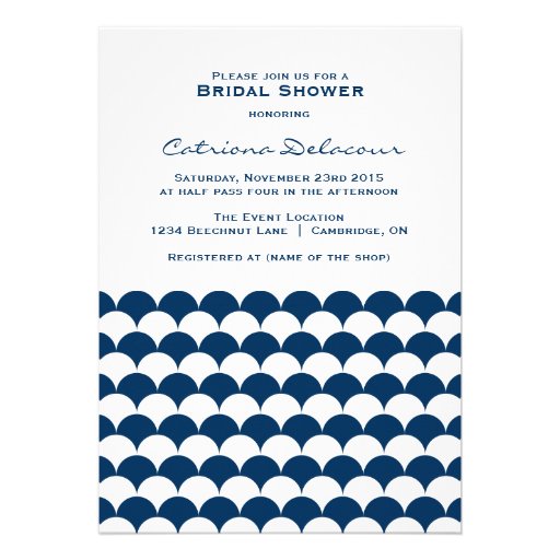 Navy Blue Scallop Pattern Bridal Shower Invitation