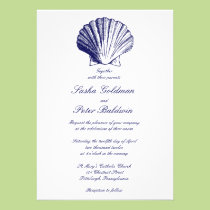 Navy Blue Sea Shells Wedding Invitation invitations