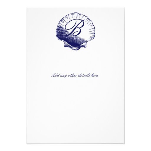 Navy Blue Sea Shells Wedding Invitation