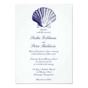 Navy Blue Sea Shells Wedding Invitation 5