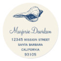Navy blue seashell beach life circle address label sticker
