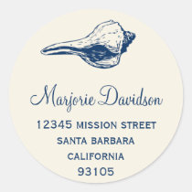 Navy blue seashell beach life circle address label stickers