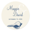 Navy blue seashell beach wedding party favor label sticker