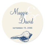 Navy blue seashell beach wedding party favor label sticker