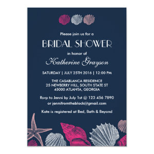 Navy Blue Seashells Invitation for Summer Wedding 5