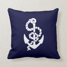 Navy Blue Ships Anchor Nautical Throw Pillow