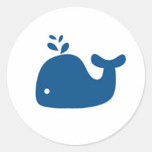 Navy Blue Silhouette Whale Round Stickers