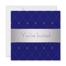 Navy Blue Silver Blue Corporate Party Personalized Invite