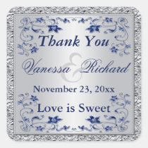 Navy Blue Silver FAUX Foil Wedding Favor Sticker stickers