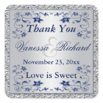 Navy Blue Silver FAUX Foil Wedding Favor Sticker
