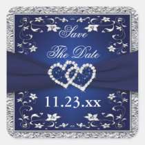 Navy Blue Silver Gray Floral Save The Date Sticker stickers