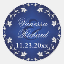 Navy Blue, Silver Gray Floral Wedding Sticker stickers