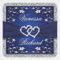 Navy Blue Silver Gray Floral Wedding Sticker stickers