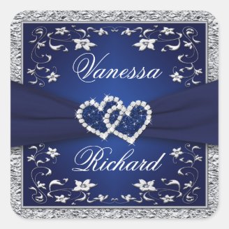 Navy Blue Silver Gray Floral Wedding Sticker