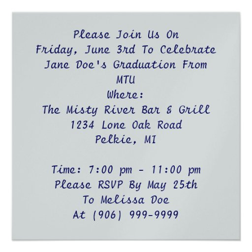 Navy Blue & Silver Key Grad Party Invitation