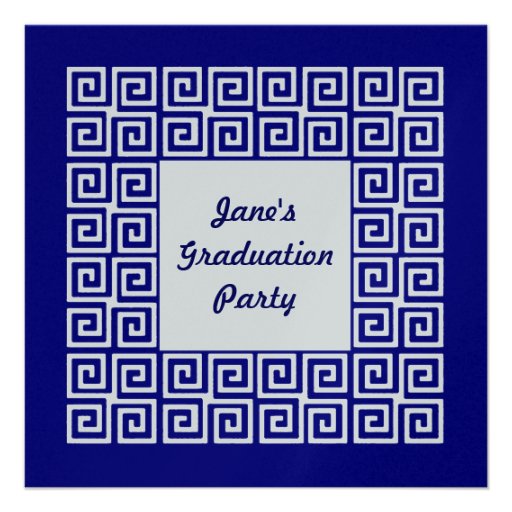 Navy Blue & Silver Key Grad Party Invitation