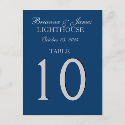 Navy Blue Silver Wedding Table Number Card Postcards by JaclinArt