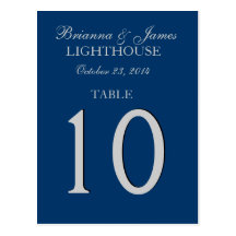 Navy Blue & Silver Wedding Table Number Card Postcards
