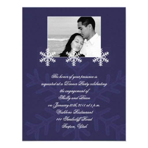 Navy Blue Snowflake Winter Wedding Engagement Personalized Invitations