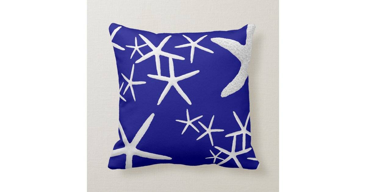 Navy Blue Starfish Pattern Decorative Throw Pillow Zazzle