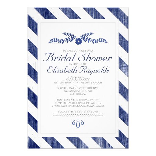 Navy Blue Stripes Bridal Shower Invitations