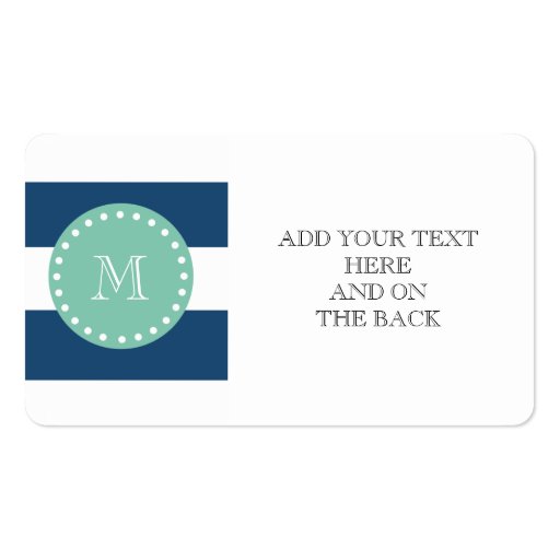 Navy Blue Stripes Pattern, Mint Green Monogram Business Card Templates