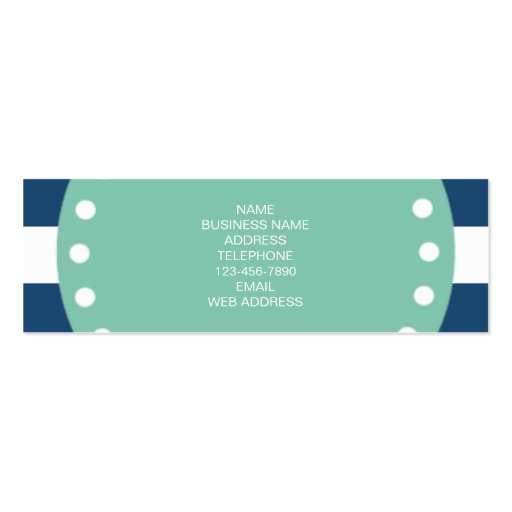 Navy Blue Stripes Pattern, Mint Green Monogram Business Card Templates (back side)