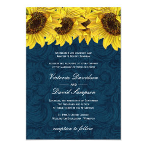 Navy Blue Sunflower Wedding Invitation 5