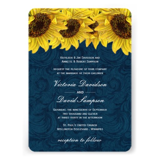 Navy Blue Sunflower Wedding Invitation