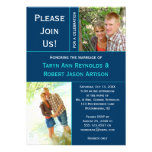 Navy Blue Teal Photo Block Post Wedding Invitation