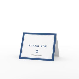 Navy blue traditional border simply thank you note greeting card