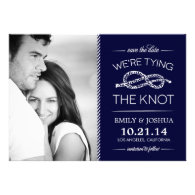 Navy Blue Tying the Knot Photo Save the Date Card