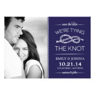 Navy Blue Tying the Knot Photo Save the Date Custom Announcement
