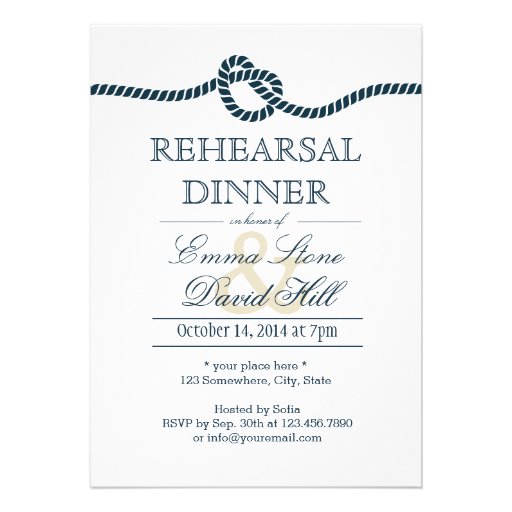 Navy Blue Tying the Knot Rehearsal Dinner Personalized Invitations