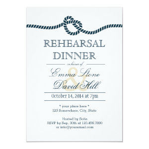 Navy Blue Tying the Knot Rehearsal Dinner Personalized Invitations